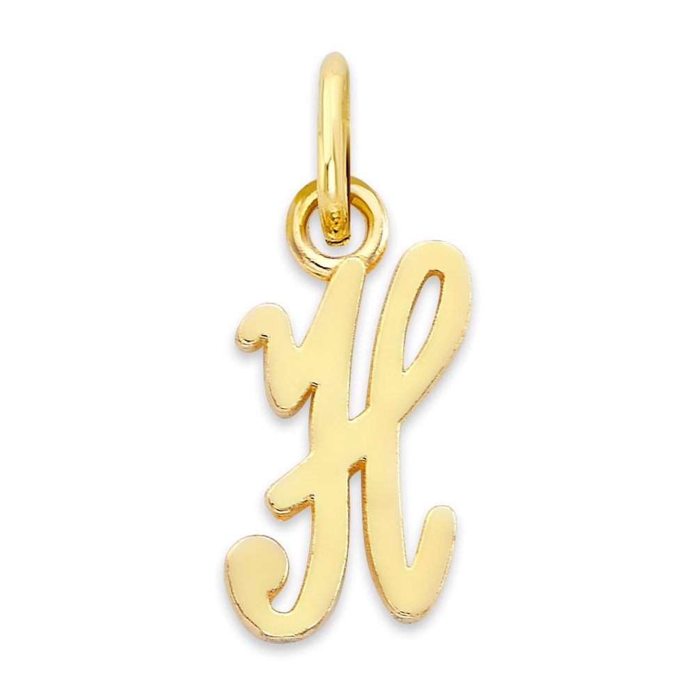 Solid 10k Gold H Initial Charm Pendant - Tiny Letter Jewelry Gifts for Bracelet